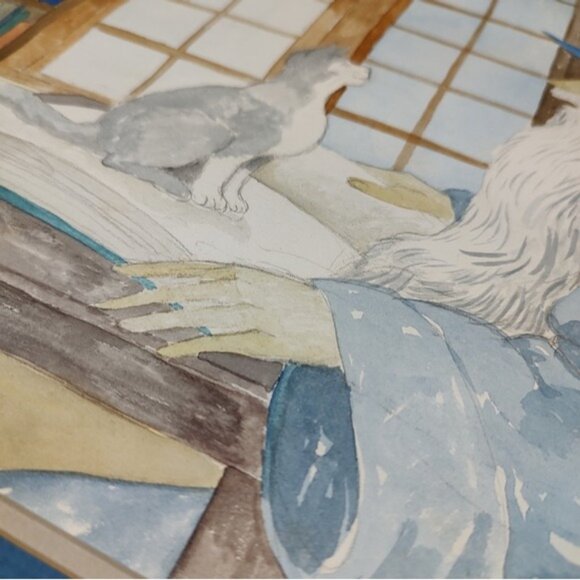 Wizard & Cats Original Watercolor Painting HAT - Picture 3 of 8